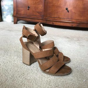 Tan block heel Strappy sandals, heel height 3.5"